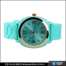 Montre en caoutchouc silicone silicone quartz de quartz turquoise, montres de mode de femmes